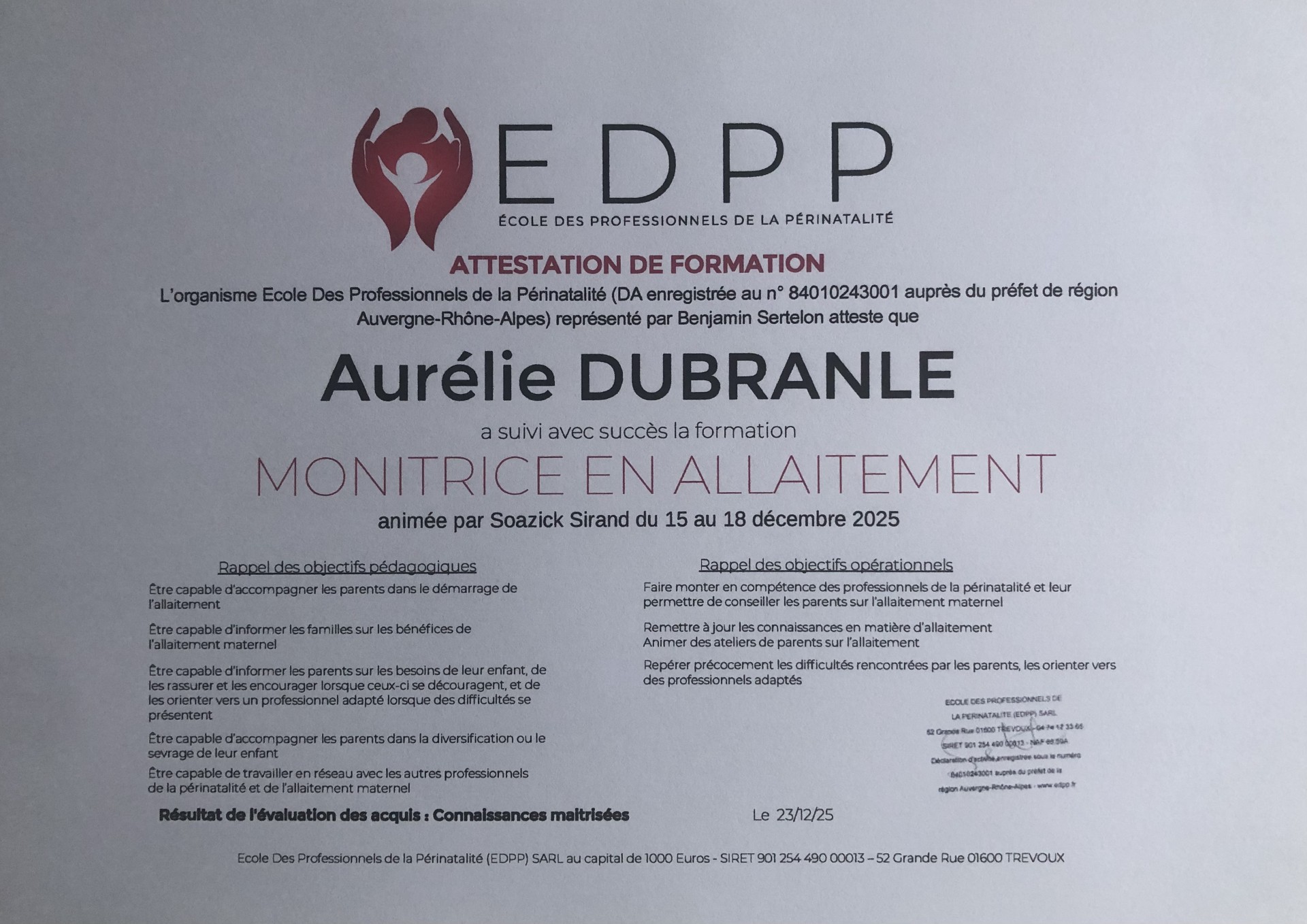 Certif Allaitement